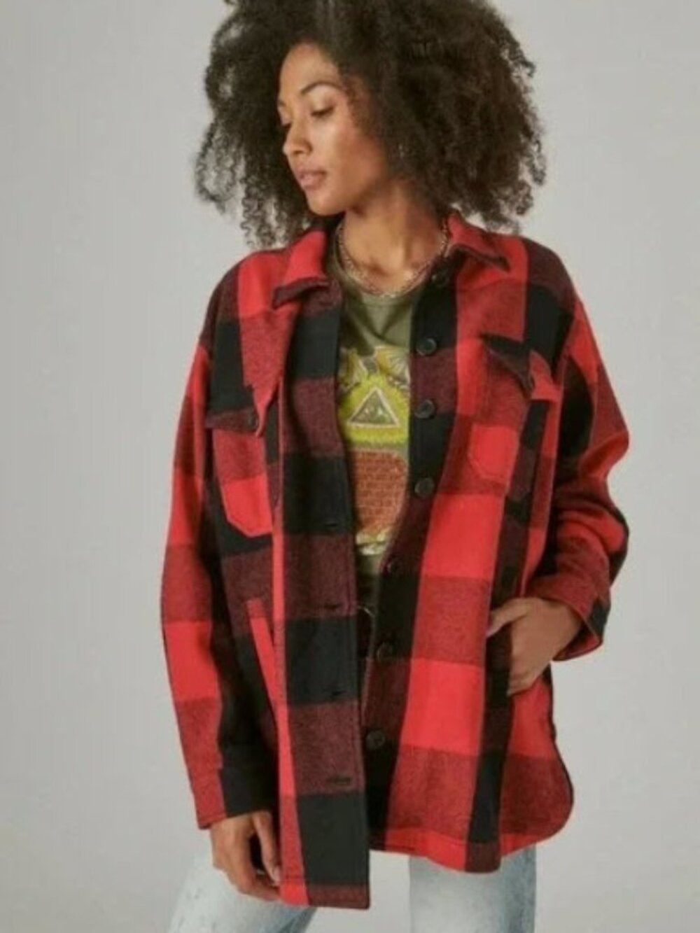 Lucky Brand Buffalo Plaid Heavy Cotton Shirt Jacket Women's Size Medium (8-10)